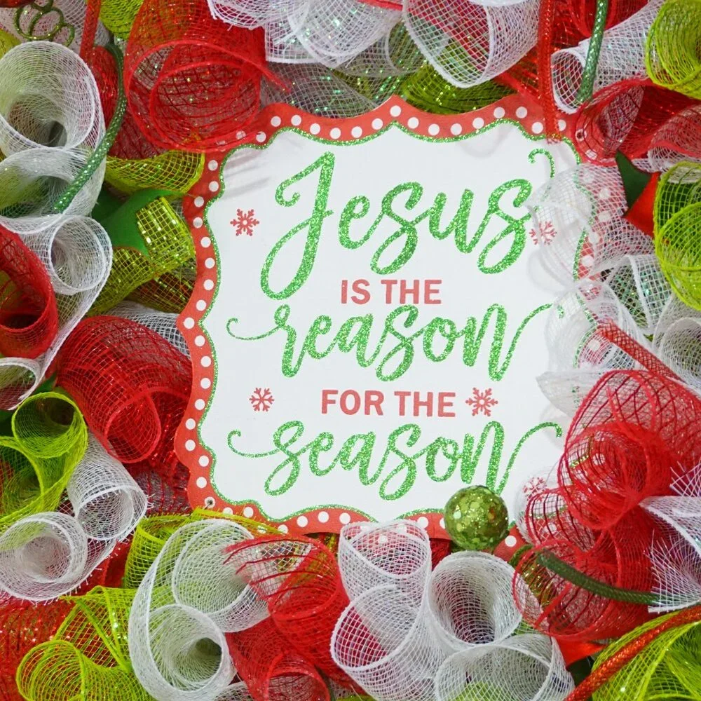 Whimsical Jesus is the Reason for the Season Deco Mesh Wreath